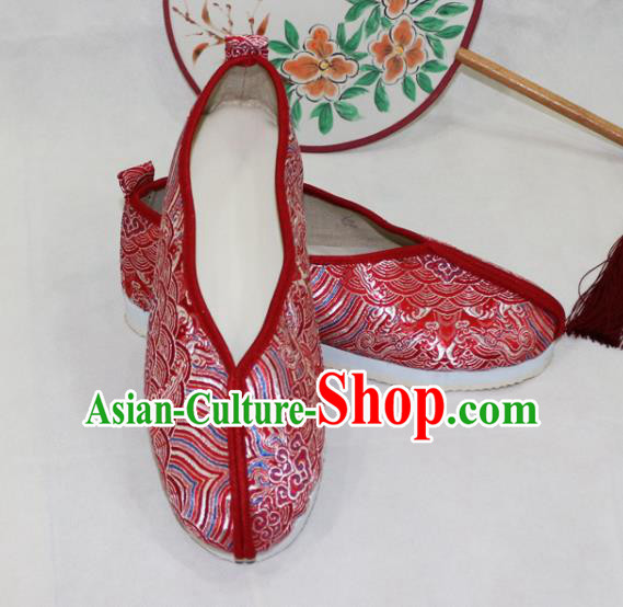 Asian Chinese Traditional Red Blood Stained Shoes Ancient Princess Wedding Shoes Hanfu Shoes for Women