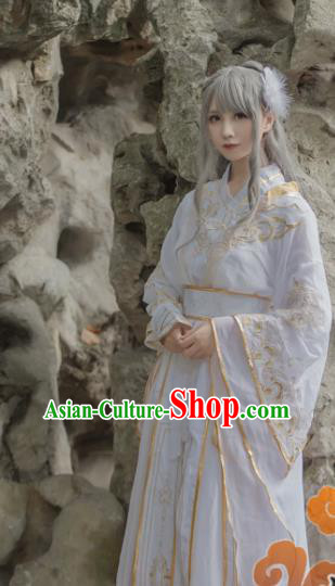 Chinese Traditional Cosplay Female Knight White Dress Custom Ancient Swordswoman Princess Costume for Women