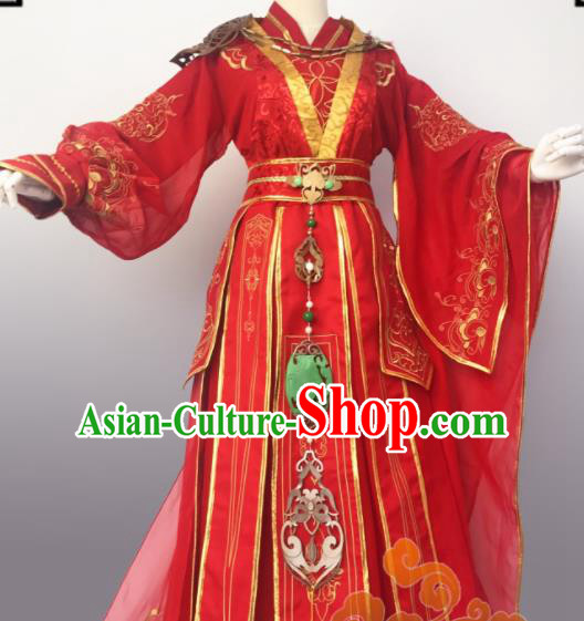 Chinese Traditional Cosplay Female Knight Wedding Red Dress Custom Ancient Swordswoman Princess Costume for Women