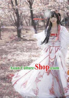 Chinese Traditional Cosplay Imperial Consort White Dress Custom Ancient Swordswoman Princess Costume for Women