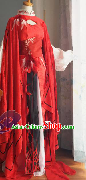 Chinese Traditional Cosplay Fairy Princess Red Dress Custom Ancient Swordswoman Costume for Women