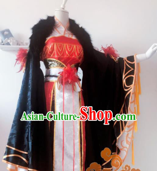 Chinese Traditional Cosplay Fairy Red Dress Custom Ancient Tang Dynasty Swordswoman Princess Costume for Women
