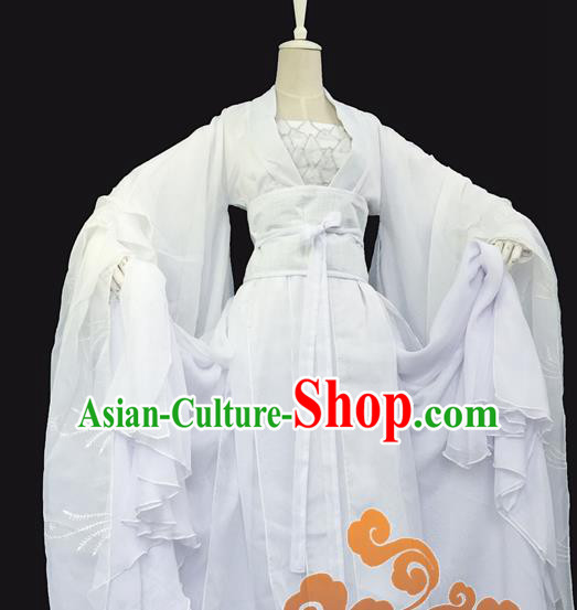 Chinese Traditional Cosplay Maidservants White Dress Custom Ancient Swordswoman Costume for Women