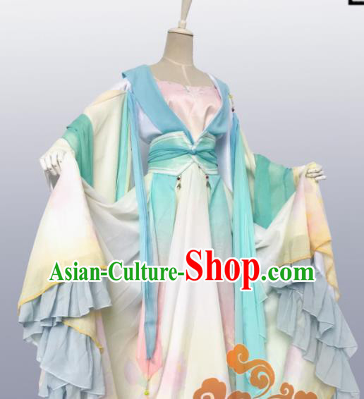 Chinese Traditional Cosplay Fairy Green Dress Custom Ancient Tang Dynasty Swordswoman Princess Costume for Women