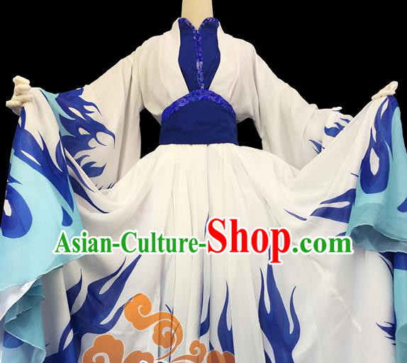 Chinese Traditional Cosplay Female Knight Heroine Blue Dress Custom Ancient Swordswoman Costume for Women