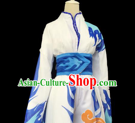 Chinese Traditional Cosplay Female Knight Heroine Blue Dress Ancient Swordswoman Costume for Women