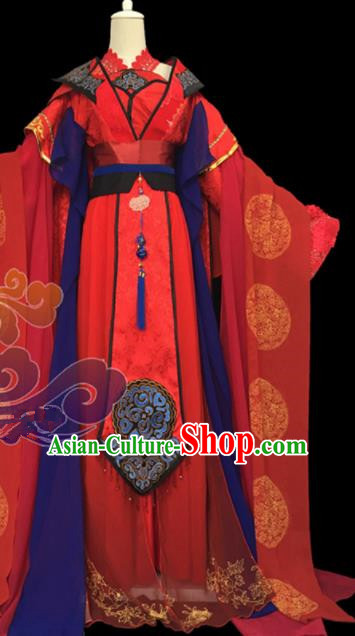 Traditional Chinese Cosplay Court Princess Wedding Red Dress Ancient Swordswoman Costume for Women