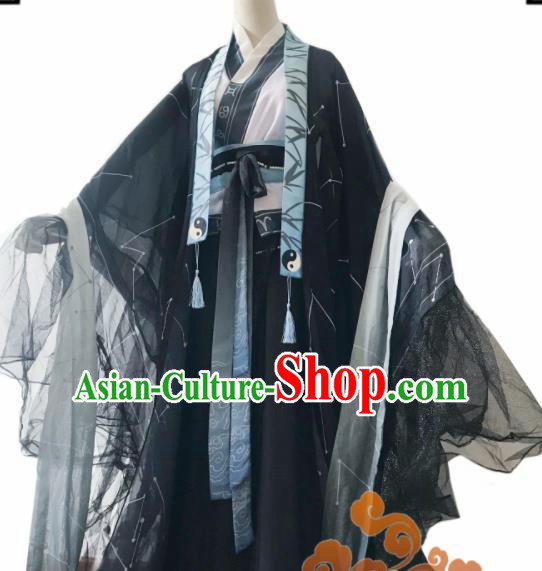 Chinese Ancient Cosplay Taoist Priest Swordsman Black Clothing Custom Traditional Nobility Childe Costume for Men