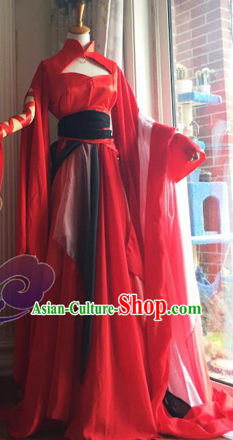 Traditional Chinese Cosplay Fairy Princess Red Dress Ancient Court Lady Swordswoman Costume for Women