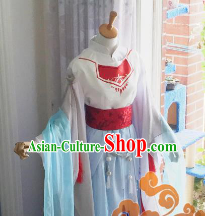 Traditional Chinese Cosplay Fairy Princess White Dress Ancient Court Lady Swordswoman Costume for Women