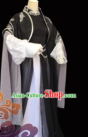 Custom Chinese Ancient King Taoist Priest Black Clothing Traditional Cosplay Knight Swordsman Costume for Men