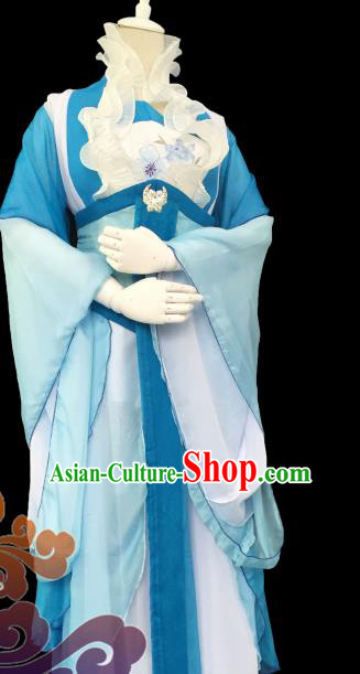 Traditional Chinese Cosplay Fairy Princess Blue Dress Ancient Court Lady Swordswoman Costume for Women