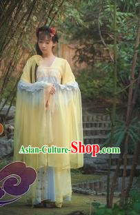 Traditional Chinese Cosplay Fairy Princess Yellow Dress Ancient Court Lady Swordswoman Costume for Women