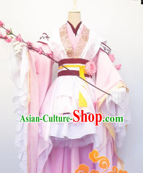 Chinese Traditional Cosplay Fairy Princess Pink Dress Custom Ancient Qin Dynasty Swordswoman Princess Costume for Women