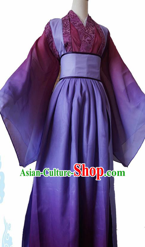 Chinese Traditional Cosplay Swordswoman Purple Dress Custom Ancient Female Castellan Costume for Women