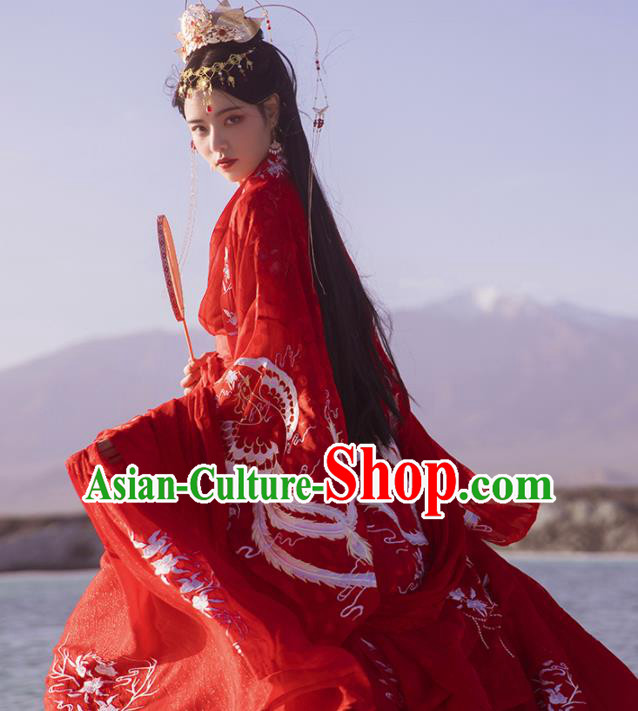 Ancinet Chinese Tang Dynasty Palace Princess Red Hanfu Dress Traditional Court Wedding Replica Costumes for Women