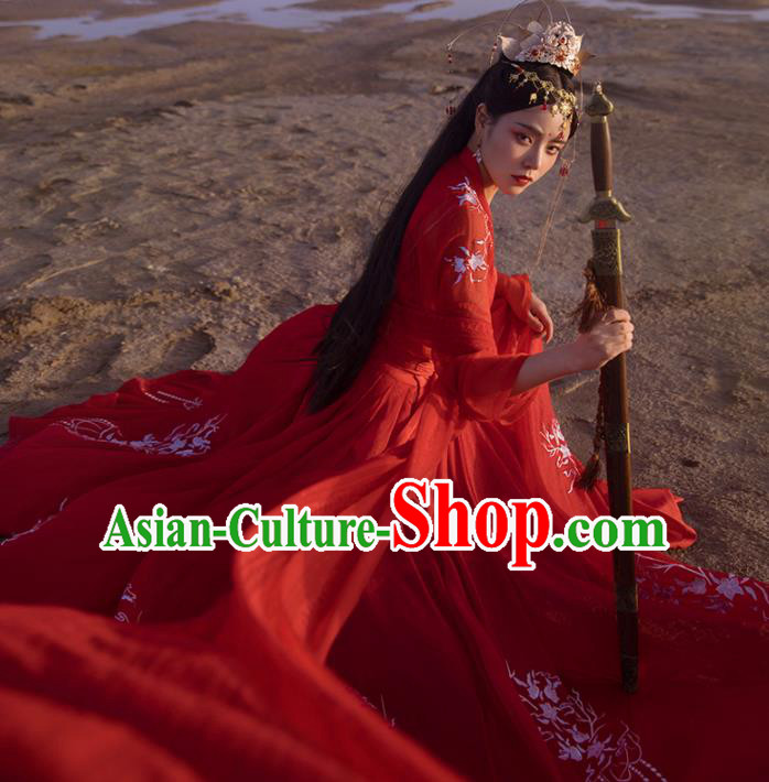 Ancinet Chinese Tang Dynasty Palace Princess Red Hanfu Dress Traditional Court Wedding Replica Costumes for Women