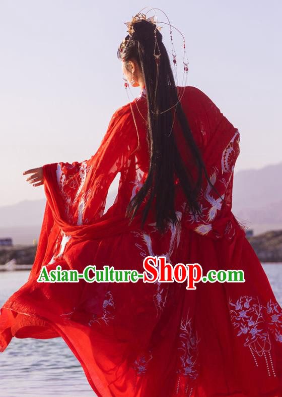 Ancinet Chinese Tang Dynasty Palace Princess Red Hanfu Dress Traditional Court Wedding Replica Costumes for Women