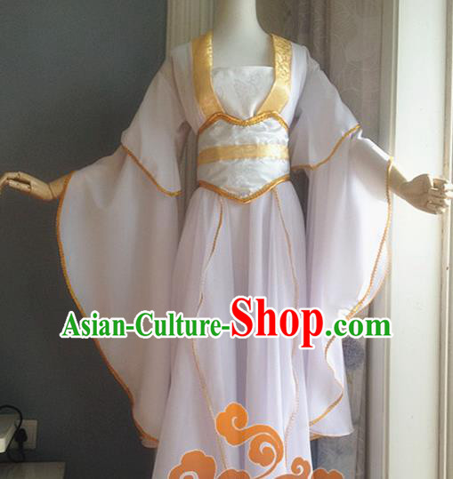 Traditional Chinese Cosplay Fairy White Dress Ancient Court Lady Swordswoman Wedding Costume for Women