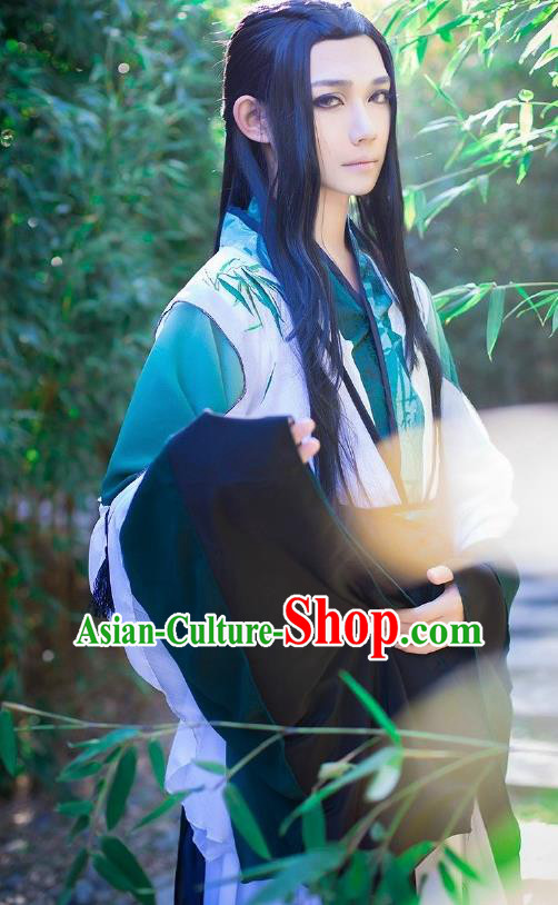Custom Chinese Ancient Prince Nobility Childe Green Clothing Traditional Cosplay Swordsman Costume for Men