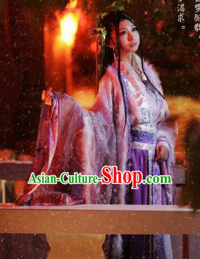 Traditional Chinese Cosplay Princess Consort Purple Dress Ancient Court Lady Swordswoman Costume for Women