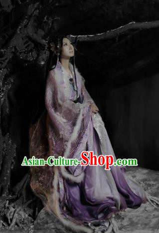 Traditional Chinese Cosplay Princess Consort Purple Dress Ancient Court Lady Swordswoman Costume for Women