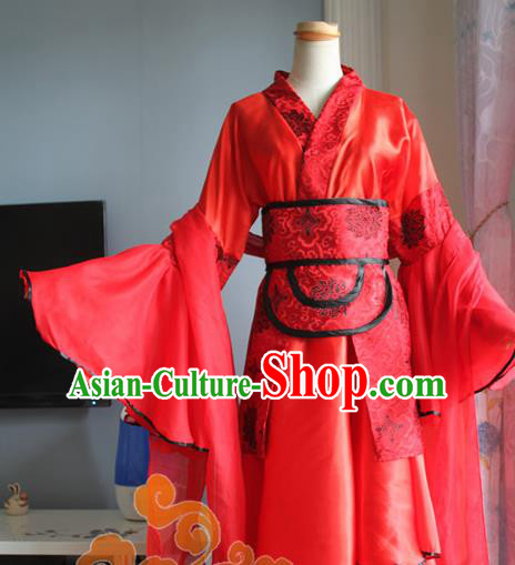 Traditional Chinese Cosplay Fairy Court Lady Red Dress Ancient Swordswoman Costume for Women