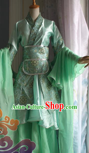 Traditional Chinese Cosplay Fairy Court Lady Green Dress Ancient Swordswoman Costume for Women