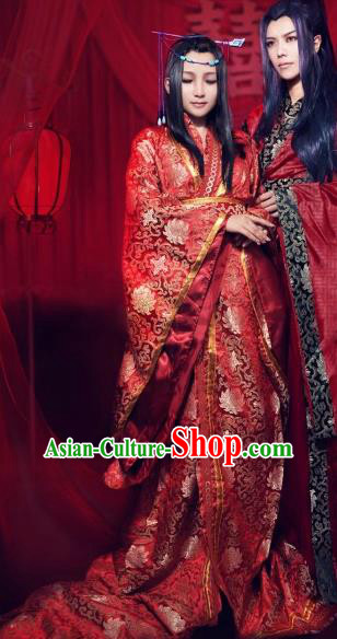 Traditional Chinese Cosplay Fairy Court Queen Red Dress Ancient Bride Swordswoman Wedding Costume for Women