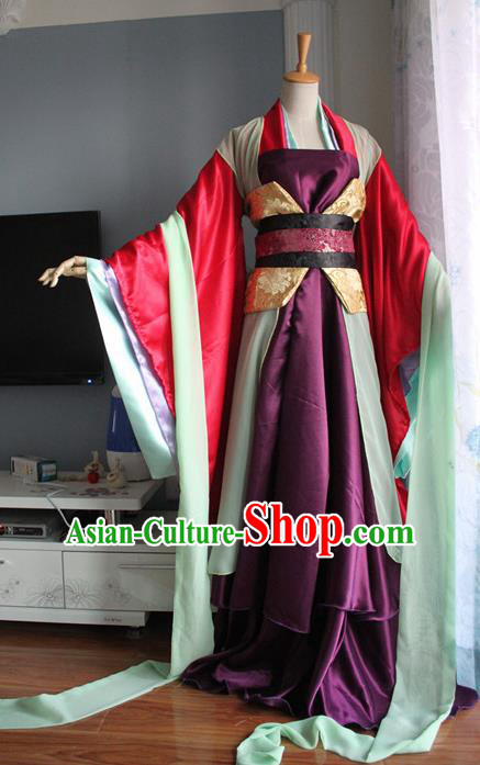 Traditional Chinese Cosplay Court Imperial Consort Purple Dress Ancient Fairy Swordswoman Costume for Women