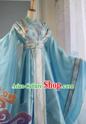 Traditional Chinese Cosplay Court Princess Blue Dress Ancient Fairy Swordswoman Costume for Women