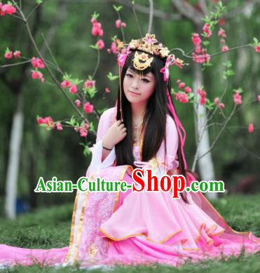 Traditional Chinese Cosplay Goddess Princess Pink Dress Ancient Fairy Swordswoman Costume for Women