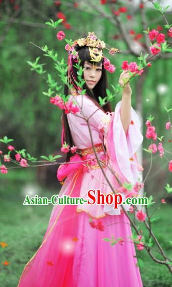 Traditional Chinese Cosplay Goddess Princess Pink Dress Ancient Fairy Swordswoman Costume for Women