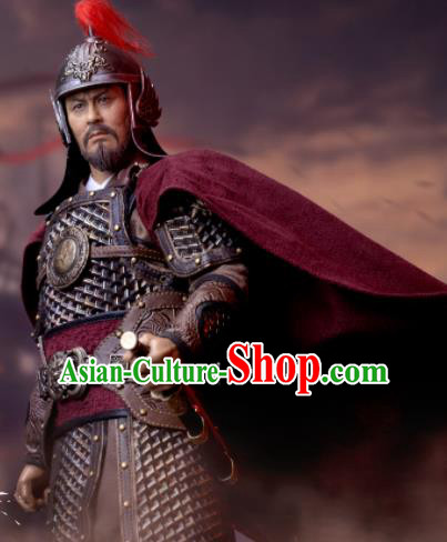 Chinese Ancient General Armor and Helmet Traditional Ming Dynasty Military Officer Sun Chuanting Costumes Complete Set for Men