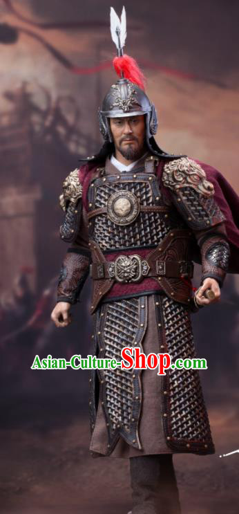 Chinese Ancient General Armor and Helmet Traditional Ming Dynasty Military Officer Sun Chuanting Costumes Complete Set for Men