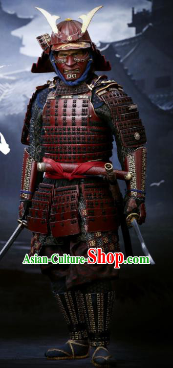 Japanese Ancient General Armor and Helmet Traditional Asian Japan Soldier Costumes Complete Set for Men