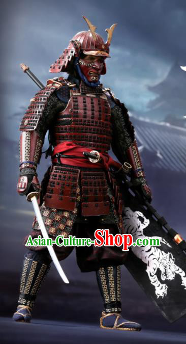 Japanese Ancient General Armor and Helmet Traditional Asian Japan Soldier Costumes Complete Set for Men