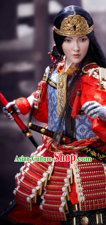 Japanese Ancient Female General Armor Traditional Asian Japan Samurai Red Costumes Complete Set for Women