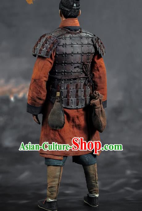 Chinese Ancient Soldier Armor and Helmet Traditional Qin Dynasty Military Officer Costumes Complete Set for Men