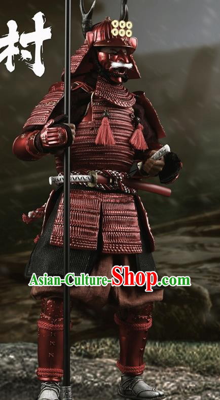 Japanese Ancient Warrior General Red Armor and Helmet Traditional Asian Japan Samurai Costumes Complete Set for Men