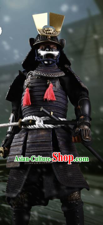 Japanese Ancient Warrior Black Armor and Helmet Traditional Asian Japan General Samurai Costumes Complete Set for Men