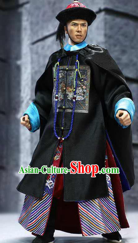 Chinese Ancient Guangzhou Minister Clothing Traditional Qing Dynasty Admiral Costumes and Hat Complete Set for Men