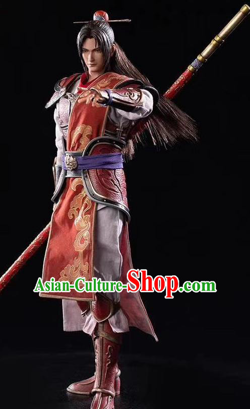 Chinese Ancient Cosplay General Zhou Yu Armor and Helmet Traditional Military Officer Costumes Complete Set for Men