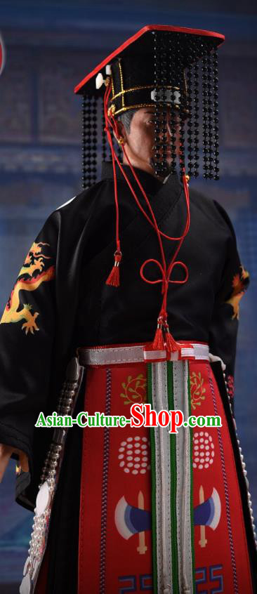 Chinese Ancient Emperor Clothing Traditional Qin Dynasty King Ying Zheng Costumes and Hat Complete Set for Men