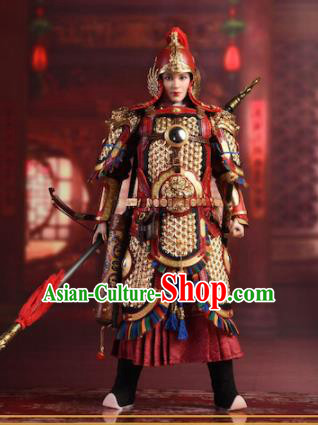 Chinese Ancient Cosplay General Qin Liangyu Armor and Helmet Traditional Han Dynasty Military Officer Costumes Complete Set for Men