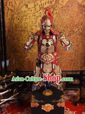 Chinese Ancient Cosplay General Qin Liangyu Armor and Helmet Traditional Han Dynasty Military Officer Costumes Complete Set for Men