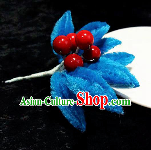 Chinese Handmade Qing Dynasty Court Yellow Velvet Bamboo Leaf Hairpins Traditional Ancient Hanfu Hair Accessories for Women