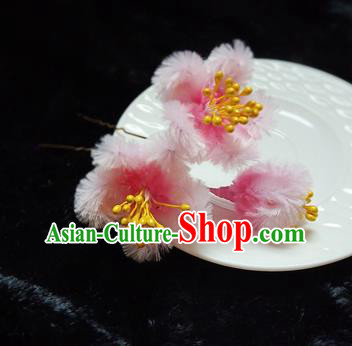 Chinese Handmade Qing Dynasty Court Pink Velvet Plum Hairpins Traditional Ancient Hanfu Hair Accessories for Women