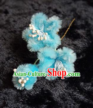 Chinese Handmade Qing Dynasty Court Blue Velvet Plum Hairpins Traditional Ancient Hanfu Hair Accessories for Women