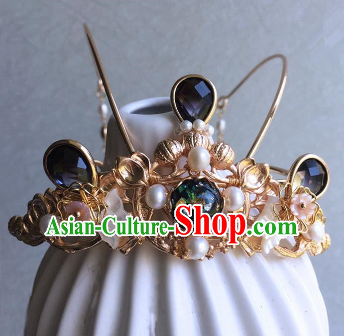 Chinese Handmade Ancient Tassel Hair Crown Hairpins Traditional Hanfu Hair Accessories for Women